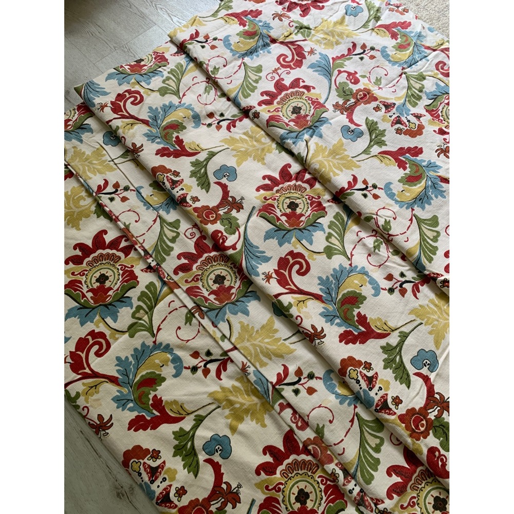 Floral Jacquard Lined Curtain Panels Red Blue Green Cream 91x49 Set 4 blackout